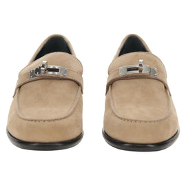 HERMES Destan Kelly Buckle Loafers Shoes Suede Beige Auth BA7958M - 0