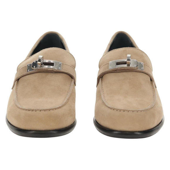 HERMES Destan Kelly Buckle Loafers Shoes Suede Beige Auth BA7958M