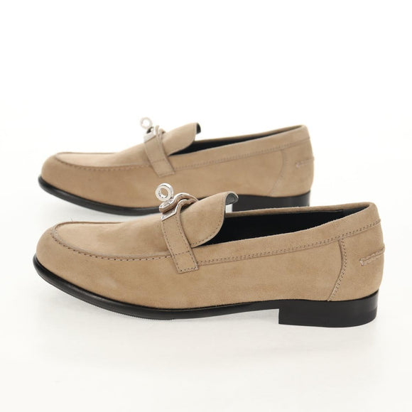 HERMES Destan Kelly Buckle Loafers Shoes Suede Beige Auth BA7958M