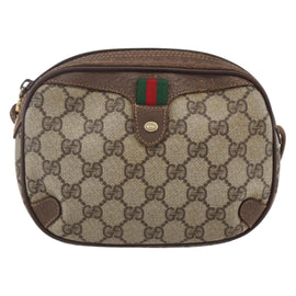 GUCCI GG Supreme Web Sherry Line Bag PVC Beige Gold 156 02 066 Auth BA7963 - 0