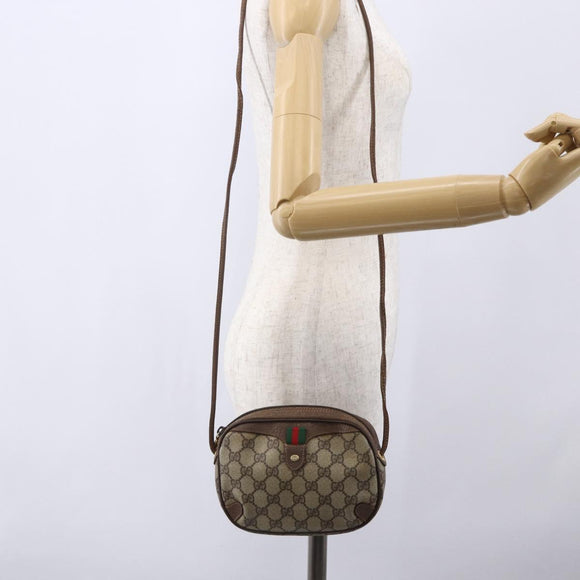 GUCCI GG Supreme Web Sherry Line Bag PVC Beige Gold 156 02 066 Auth BA7963