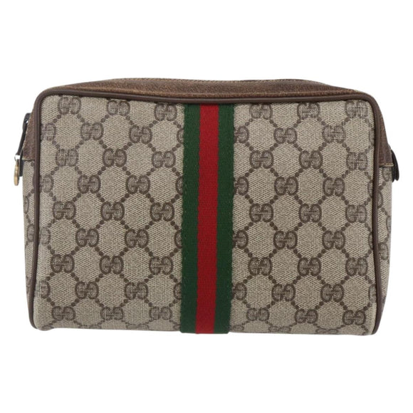 GUCCI GG Supreme Web Sherry Line Clutch Bag PVC Beige Gold 63 01 012 Auth BA7964