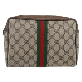 GUCCI GG Supreme Web Sherry Line Clutch Bag PVC Beige Gold 63 01 012 Auth BA7964 - 0