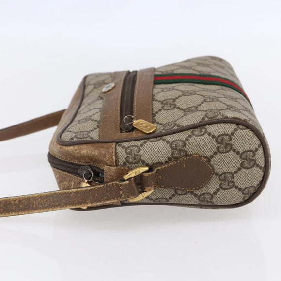 GUCCI GG Supreme Web Sherry Line Bag PVC Beige Gold 98 02 004 Auth BA7967