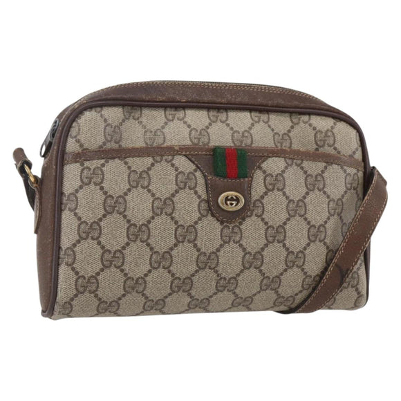GUCCI GG Supreme Web Sherry Line Bag PVC Beige Gold 116 02 089 Auth BA7968
