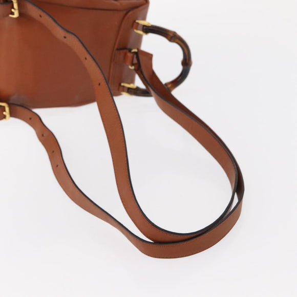 GUCCI Bamboo Backpack Leather Brown Gold 003 2058 0030 Auth BA7970