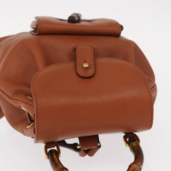 GUCCI Bamboo Backpack Leather Brown Gold 003 2058 0030 Auth BA7970