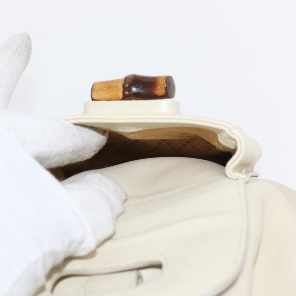 GUCCI Bamboo Backpack Leather White Gold 003 2058 0030 Auth BA7971