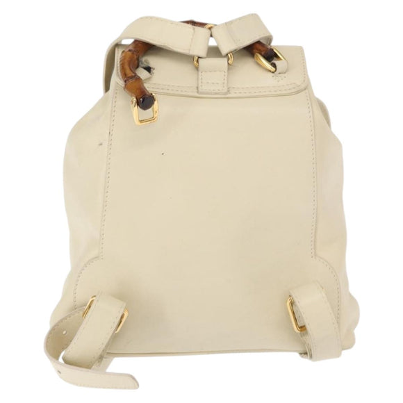 GUCCI Bamboo Backpack Leather White Gold 003 2058 0030 Auth BA7971