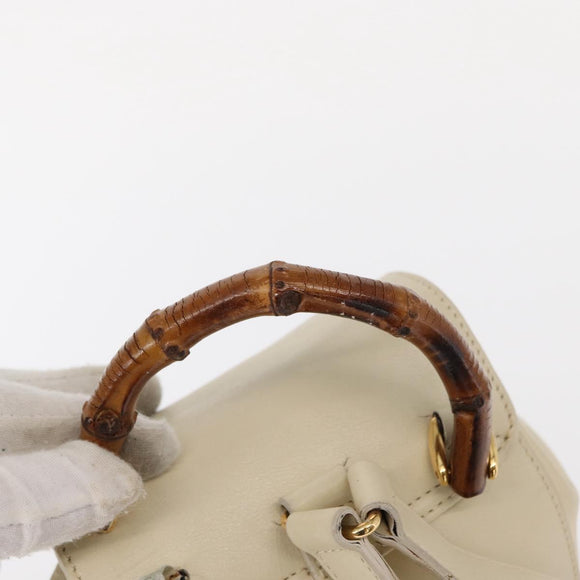 GUCCI Bamboo Backpack Leather White Gold 003 2058 0030 Auth BA7971