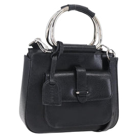 GUCCI Hand Bag Leather 2way Black Silver Auth BA7972
