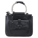 GUCCI Hand Bag Leather 2way Black Silver Auth BA7972-2
