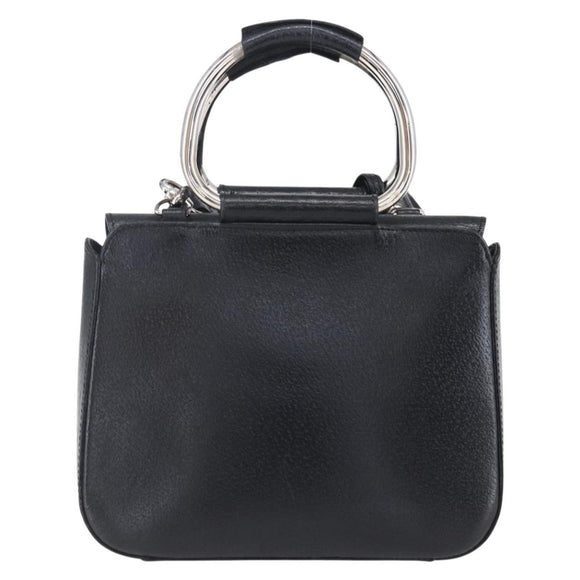 GUCCI Hand Bag Leather 2way Black Silver Auth BA7972