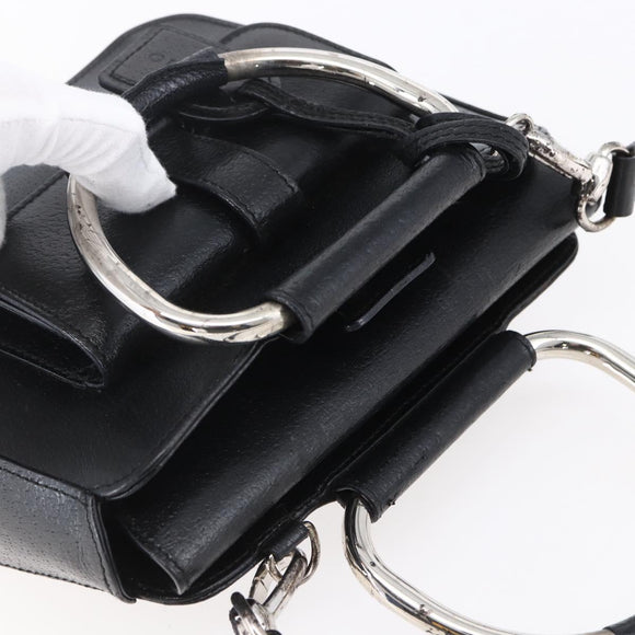 GUCCI Hand Bag Leather 2way Black Silver Auth BA7972