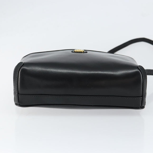 GUCCI Shoulder Bag Leather Black Gold Auth BA7973