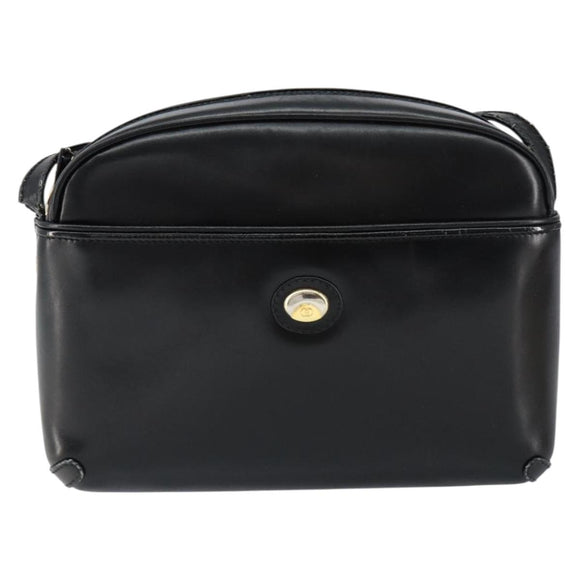 GUCCI Shoulder Bag Leather Black Gold Auth BA7973