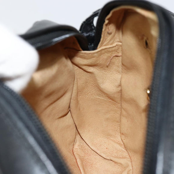 GUCCI Shoulder Bag Leather Black Gold Auth BA7973