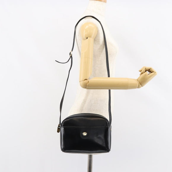 GUCCI Shoulder Bag Leather Black Gold Auth BA7973