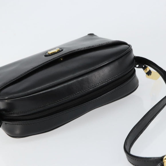 GUCCI Shoulder Bag Leather Black Gold Auth BA7973
