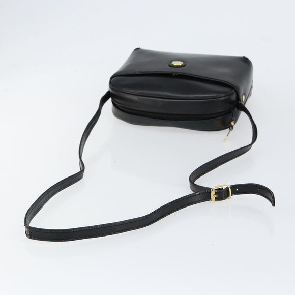 GUCCI Shoulder Bag Leather Black Gold Auth BA7973