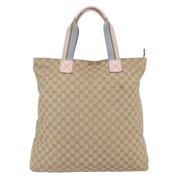 GUCCI GG Canvas Sherry Line Tote Bag Beige Gold 131233 Auth BA7975