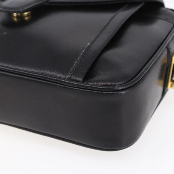 GUCCI Shoulder Bag Leather Black Gold Auth BA7977