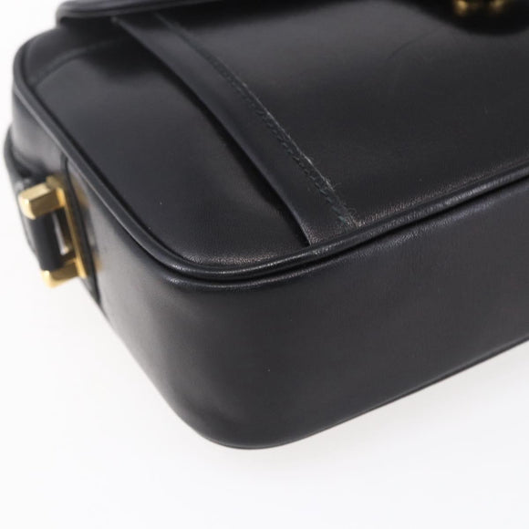 GUCCI Shoulder Bag Leather Black Gold Auth BA7977