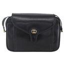 GUCCI Shoulder Bag Leather Black Gold Auth BA7977-2