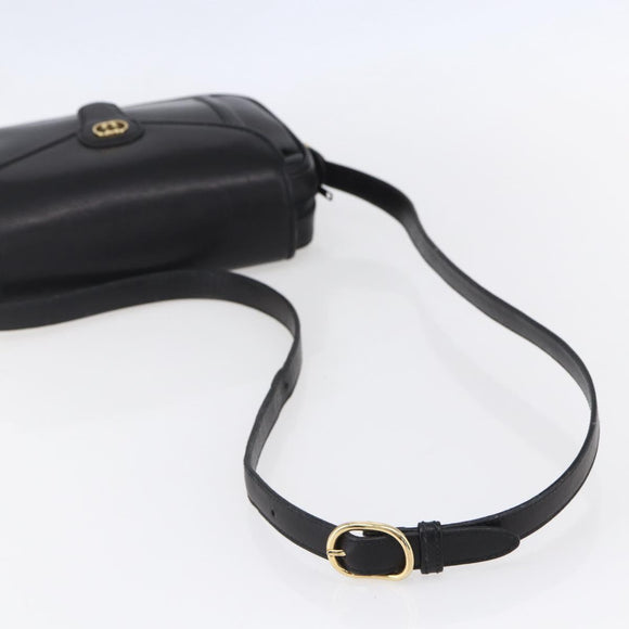 GUCCI Shoulder Bag Leather Black Gold Auth BA7977