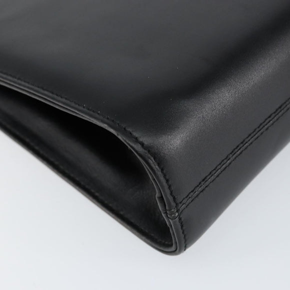 Salvatore Ferragamo Gancini Chain Shoulder Bag Leather Black Gold Auth BA7978