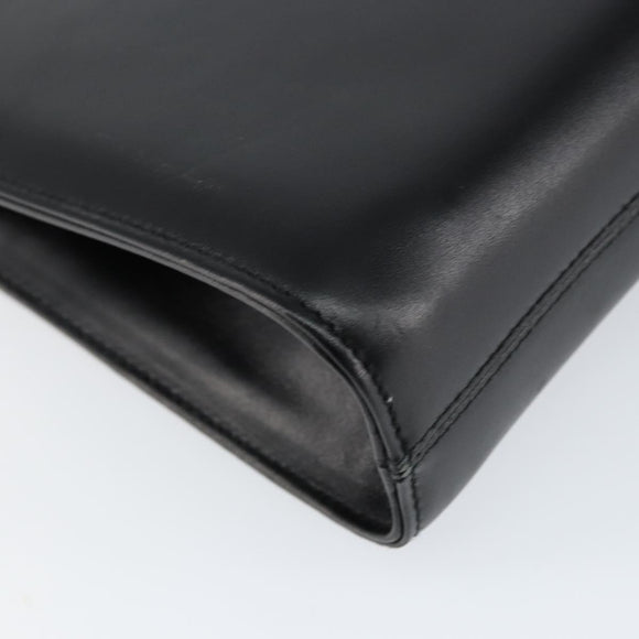 Salvatore Ferragamo Gancini Chain Shoulder Bag Leather Black Gold Auth BA7978