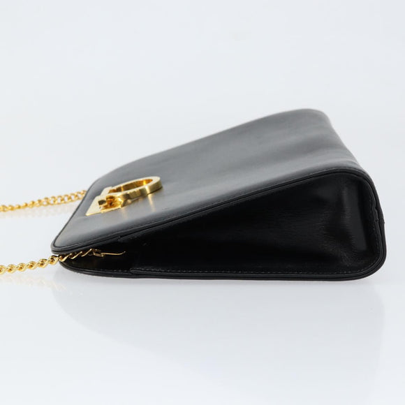 Salvatore Ferragamo Gancini Chain Shoulder Bag Leather Black Gold Auth BA7978