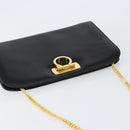 Salvatore Ferragamo Gancini Chain Shoulder Bag Leather Black Gold Auth BA7978-6