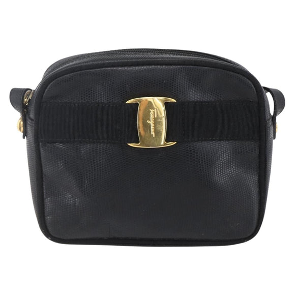 Salvatore Ferragamo Vala Shoulder Bag Leather Black Gold Auth BA7980