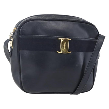 Salvatore Ferragamo Vala Shoulder Bag Leather Navy Gold Auth BA7981