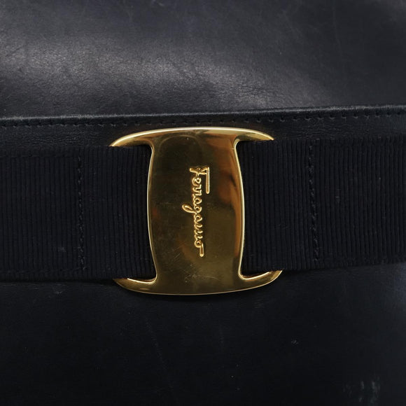 Salvatore Ferragamo Vala Shoulder Bag Leather Navy Gold Auth BA7981