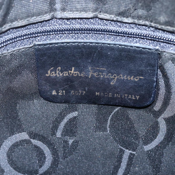 Salvatore Ferragamo Vala Shoulder Bag Leather Navy Gold Auth BA7981