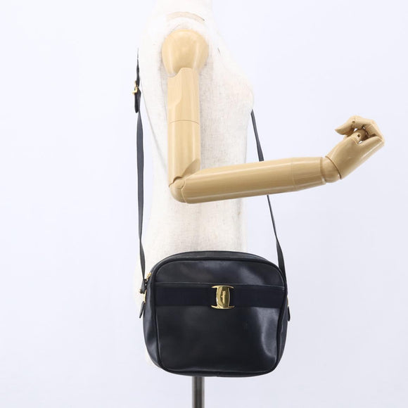 Salvatore Ferragamo Vala Shoulder Bag Leather Navy Gold Auth BA7981