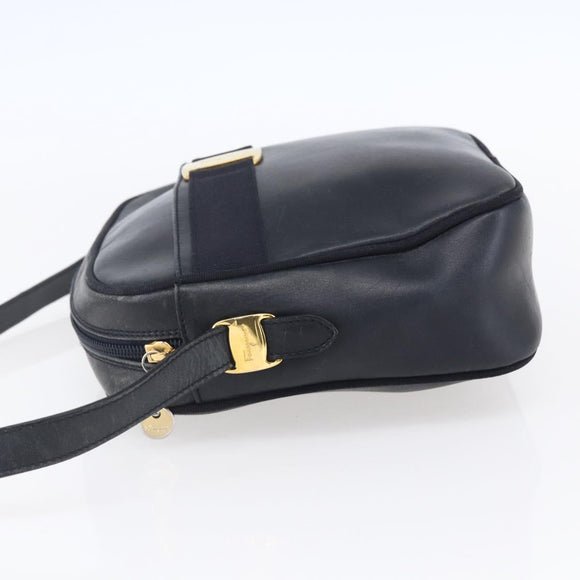 Salvatore Ferragamo Vala Shoulder Bag Leather Navy Gold Auth BA7981