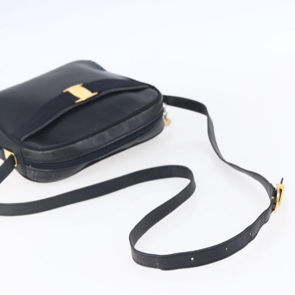 Salvatore Ferragamo Vala Shoulder Bag Leather Navy Gold Auth BA7981