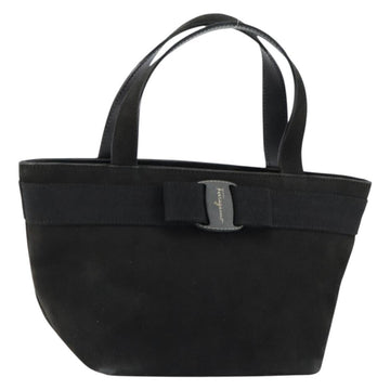 Salvatore Ferragamo Vala Hand Bag Suede Black Gold Auth BA7982