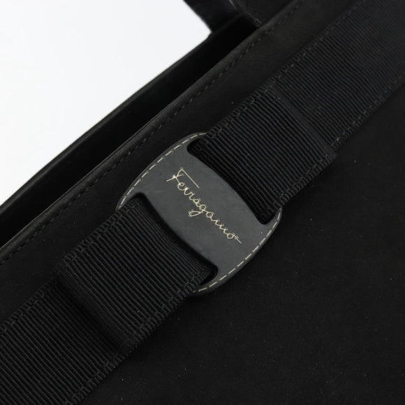 Salvatore Ferragamo Vala Hand Bag Suede Black Gold Auth BA7982