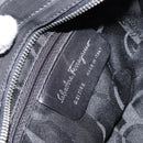 Salvatore Ferragamo Vala Hand Bag Suede Black Gold Auth BA7982-12