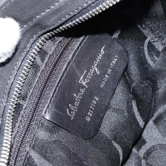 Salvatore Ferragamo Vala Hand Bag Suede Black Gold Auth BA7982