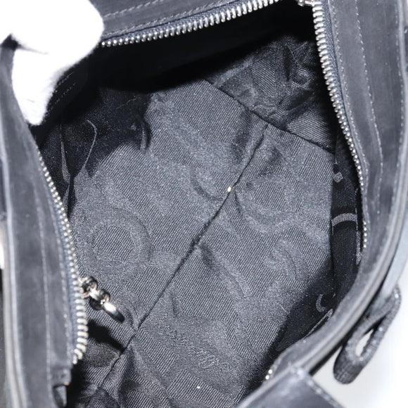 Salvatore Ferragamo Vala Hand Bag Suede Black Gold Auth BA7982