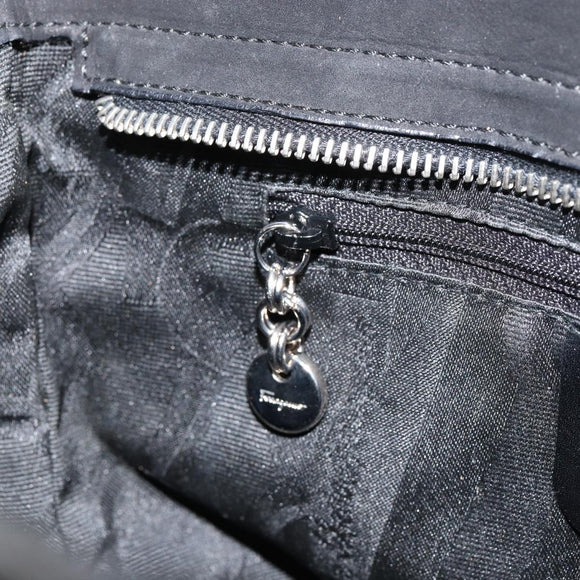 Salvatore Ferragamo Vala Hand Bag Suede Black Gold Auth BA7982