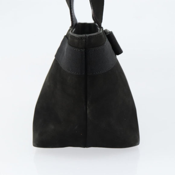 Salvatore Ferragamo Vala Hand Bag Suede Black Gold Auth BA7982