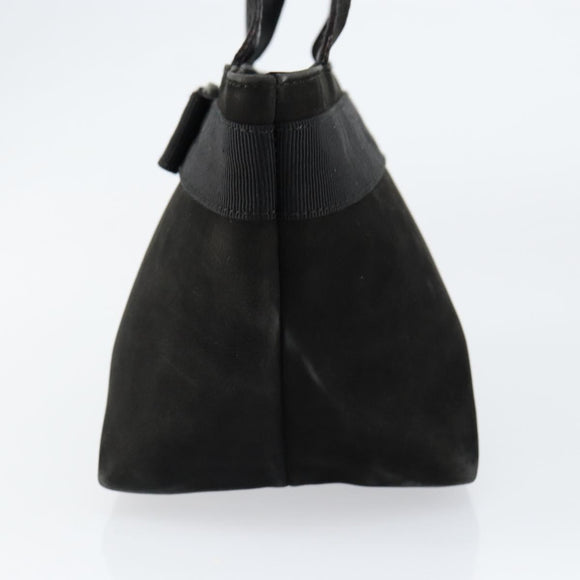 Salvatore Ferragamo Vala Hand Bag Suede Black Gold Auth BA7982