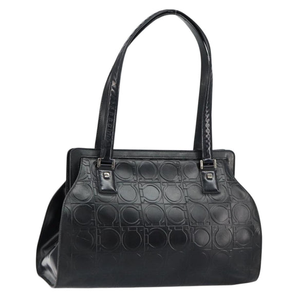 Salvatore Ferragamo Gancini Tote Bag Leather Black Silver Auth BA7983
