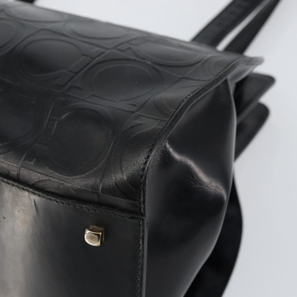Salvatore Ferragamo Gancini Tote Bag Leather Black Silver Auth BA7983